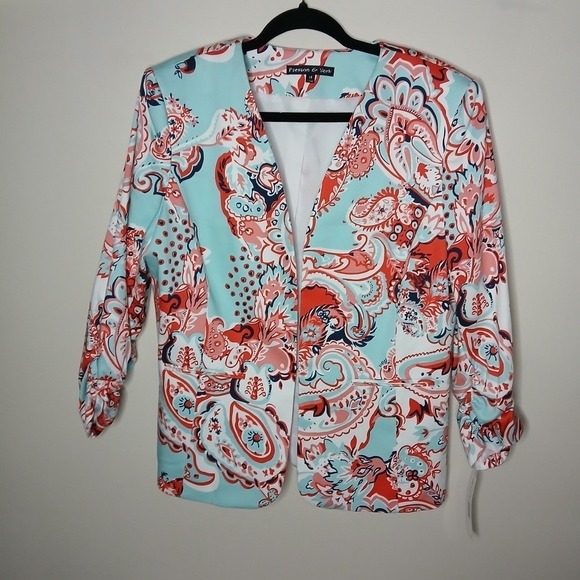 Preston & York Jackets & Blazers - Preston &‎ York Paisley Blazer Jacket Size 14 NWT Mint Coral Open Front